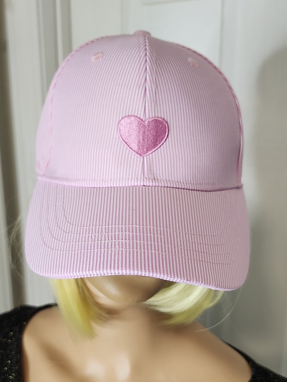 New Pink Heart Striped Adjustable Baseball Cap